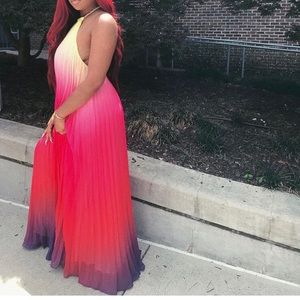 Ombré pleated maxi dress